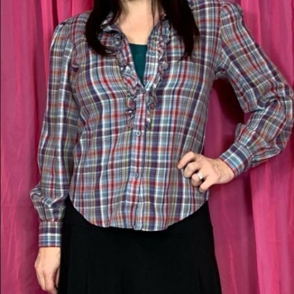 Vintage Huk A Poo 70s or 80s ruffled button down shirt, 8 - Picture 1 of 8
